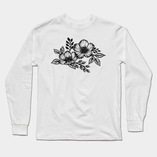 Black and white floral sketch Long Sleeve T-Shirt